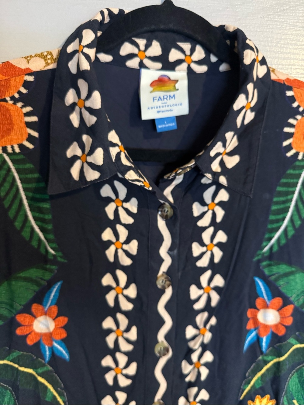 Farm Rio X Anthropologie Floral Long-Sleeve Button-Front Midi Shirt Dress - Picture 10 of 14